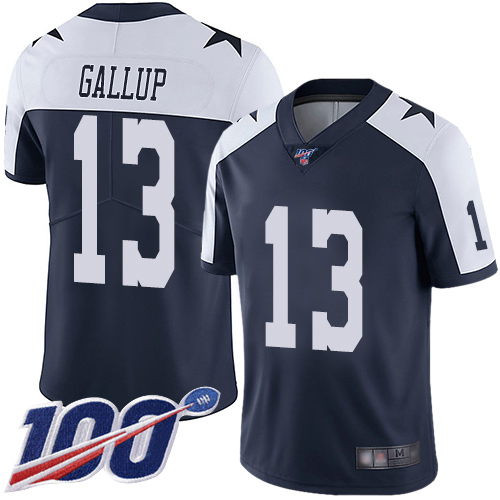 Cowboys #13 Michael Gallup Navy Blue Thanksgiving Men's Stitched Football 100th Season Vapor Throwback Limited Jersey