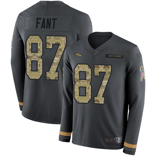 Nike Broncos #87 Noah Fant Anthracite Salute to Service Men's Stitched NFL Limited Therma Long Sleeve Jersey