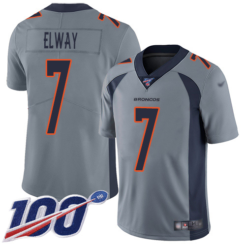 Broncos #7 John Elway Gray Men's Stitched Football Limited Inverted Legend 100th Season Jersey