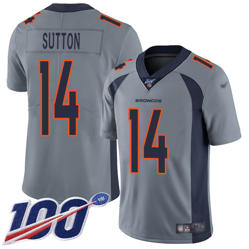 Broncos #14 Courtland Sutton Gray Men's Stitched Football Limited Inverted Legend 100th Season Jersey