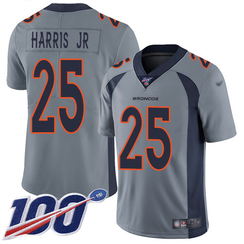 Broncos #25 Chris Harris Jr Gray Men's Stitched Football Limited Inverted Legend 100th Season Jersey