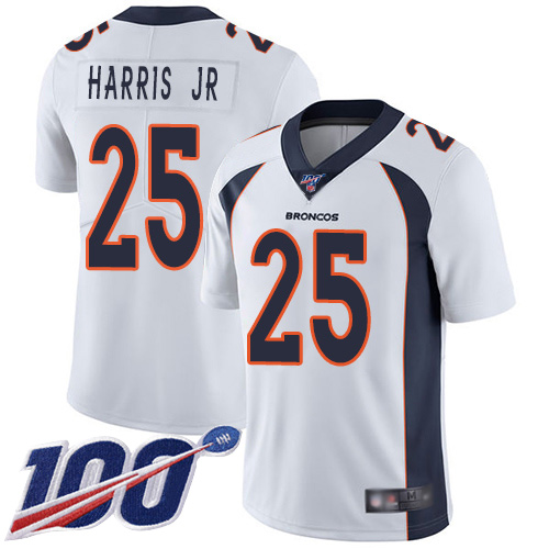 Broncos #25 Chris Harris Jr White Men's Stitched Football 100th Season Vapor Limited Jersey
