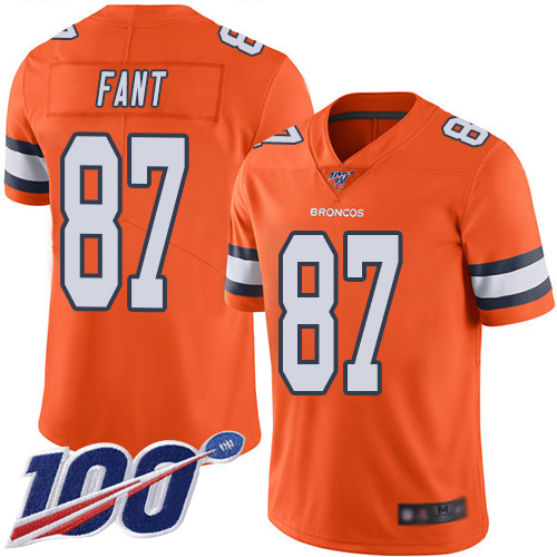 Broncos #87 Noah Fant Orange Men's Stitched Football Limited Rush 100th Season Jersey