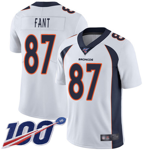Broncos #87 Noah Fant White Men's Stitched Football 100th Season Vapor Limited Jersey