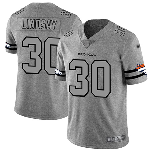 Broncos #30 Phillip Lindsay Gray Men's Stitched Football Limited Team Logo Gridiron Jersey