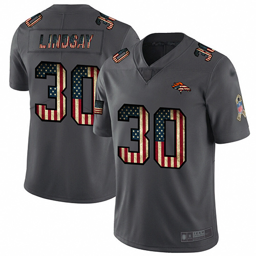 Broncos #30 Phillip Lindsay Carbon Black Men's Stitched Football Limited Retro Flag Jersey