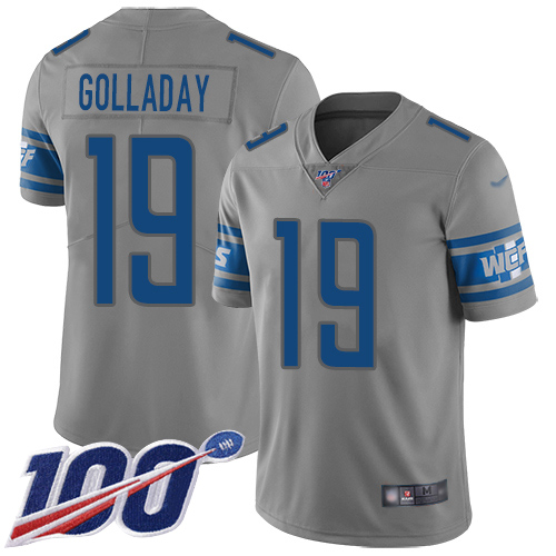 Lions #19 Kenny Golladay Gray Men's Stitched Football Limited Inverted Legend 100th Season Jersey