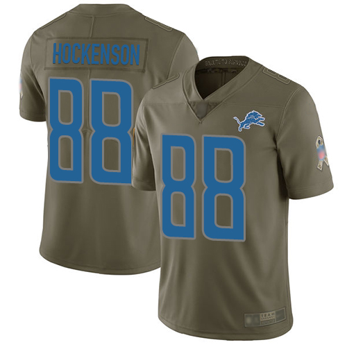 Lions #88 T.J. Hockenson Olive Men's Stitched Football Limited 2017 Salute To Service Jersey