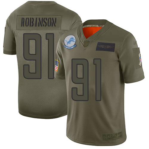 Lions #91 A'Shawn Robinson Camo Men's Stitched Football Limited 2019 Salute To Service Jersey