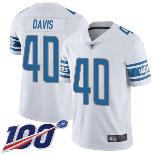 Lions #40 Jarrad Davis White Men's Stitched Football 100th Season Vapor Limited Jersey