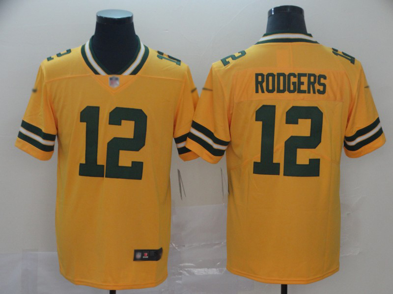 Packers #12 Aaron Rodgers Gold Men's Stitched Football Limited Inverted Legend Jersey