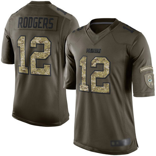 Packers #12 Aaron Rodgers Green Men's Stitched Football Limited 2015 Salute to Service Jersey