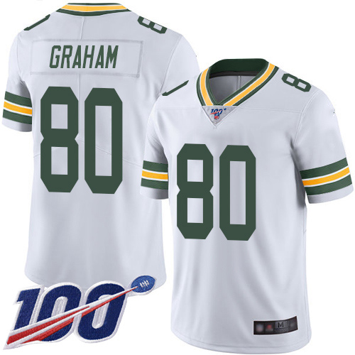 Packers #80 Jimmy Graham White Men's Stitched Football 100th Season Vapor Limited Jersey