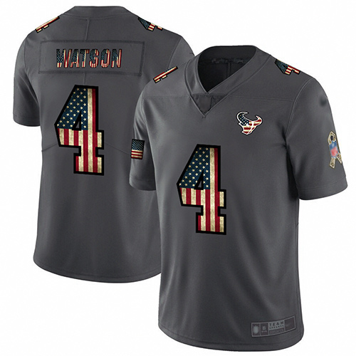 Texans #4 Deshaun Watson Carbon Black Men's Stitched Football Limited Retro Flag Jersey