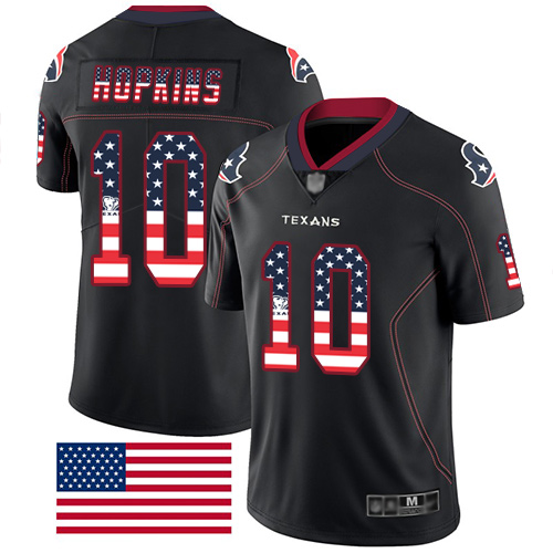 Texans #10 DeAndre Hopkins Black Men's Stitched Football Limited Rush USA Flag Jersey
