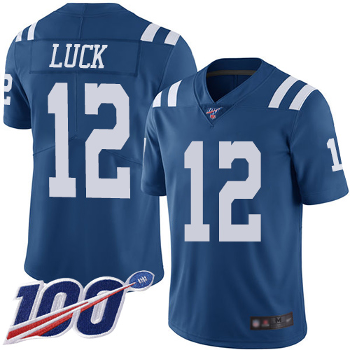 Colts #12 Andrew Luck Royal Blue Men's Stitched Football Limited Rush 100th Season Jersey
