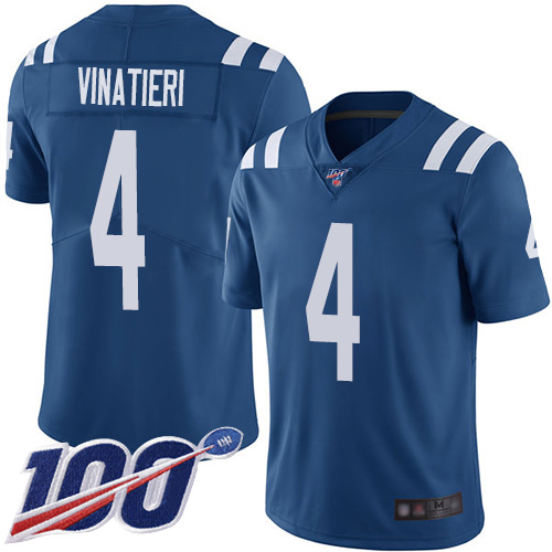 Colts #4 Adam Vinatieri Royal Blue Team Color Men's Stitched Football 100th Season Vapor Limited Jersey
