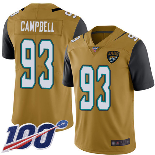 Jaguars #93 Calais Campbell Gold Men's Stitched Football Limited Rush 100th Season Jersey