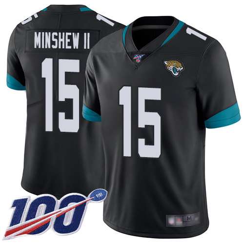 Jaguars #15 Gardner Minshew II Black Team Color Men's Stitched Football 100th Season Vapor Limited Jersey