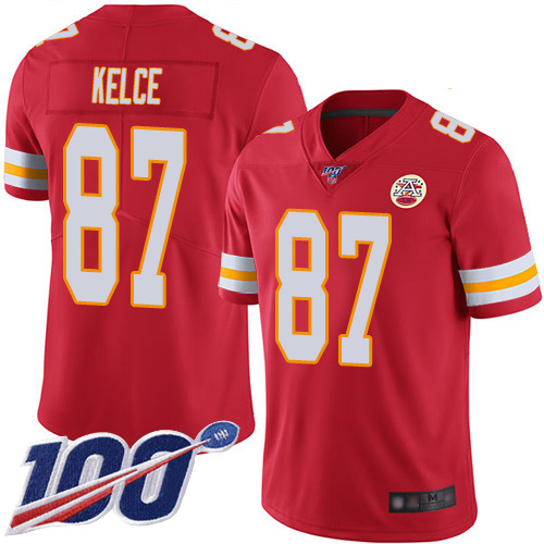 Chiefs #87 Travis Kelce Red Team Color Men's Stitched Football 100th Season Vapor Limited Jersey