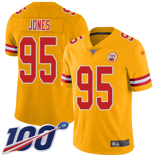 Chiefs #95 Chris Jones Gold Men's Stitched Football Limited Inverted Legend 100th Season Jersey