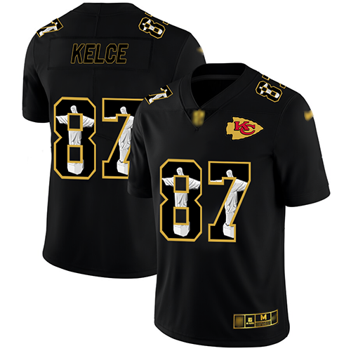 Chiefs #87 Travis Kelce Black Men's Stitched Football Limited Jesus Faith Jersey