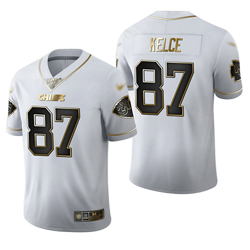 Chiefs #87 Travis Kelce White Men's Stitched Football Limited Golden Edition Jersey