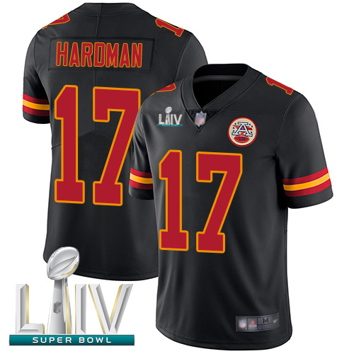 Chiefs #17 Mecole Hardman Black Super Bowl LIV Bound Men's Stitched Football Limited Rush Jersey