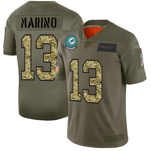 Dolphins #13 Dan Marino Olive/Camo Men's Stitched Football Limited 2019 Salute To Service Jersey