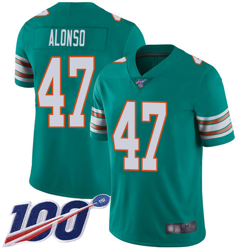 Dolphins #47 Kiko Alonso Aqua Green Alternate Men's Stitched Football 100th Season Vapor Limited Jersey