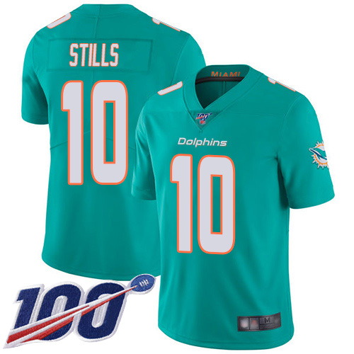 Dolphins #10 Kenny Stills Aqua Green Team Color Men's Stitched Football 100th Season Vapor Limited Jersey