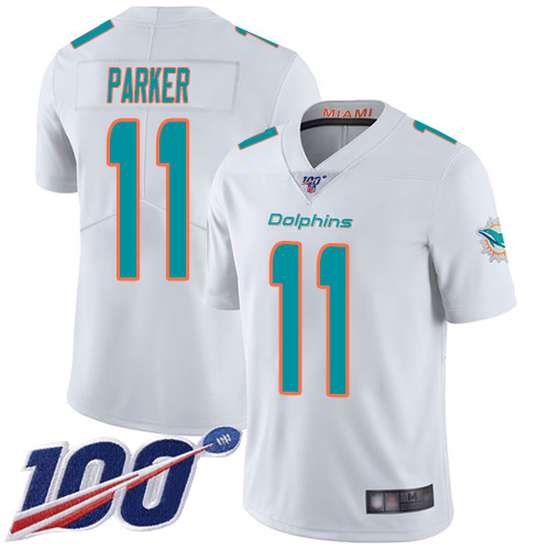 Dolphins #11 DeVante Parker White Men's Stitched Football 100th Season Vapor Limited Jersey
