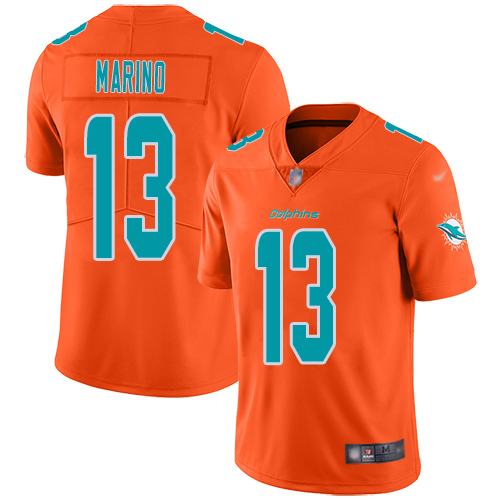 Dolphins #13 Dan Marino Orange Men's Stitched Football Limited Inverted Legend Jersey