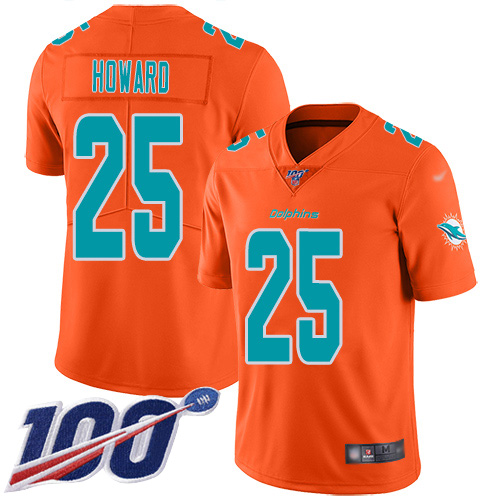 Dolphins #25 Xavien Howard Orange Men's Stitched Football Limited Inverted Legend 100th Season Jersey