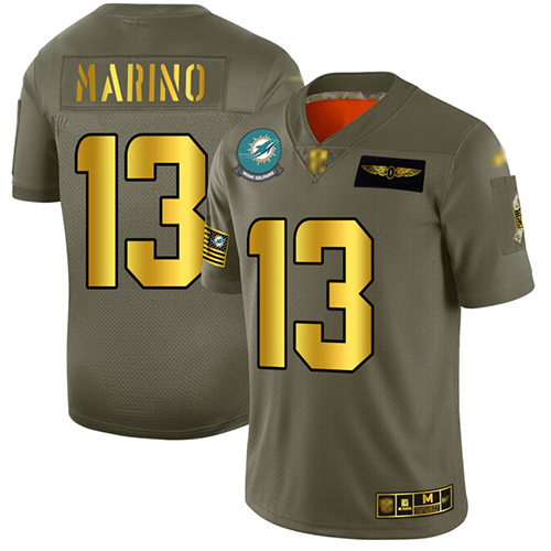 Dolphins #13 Dan Marino Camo/Gold Men's Stitched Football Limited 2019 Salute To Service Jersey