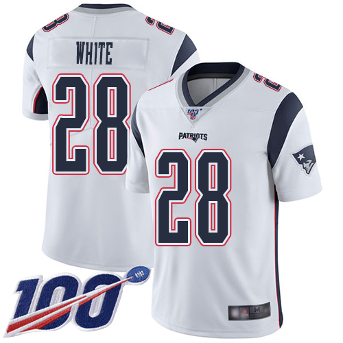 Patriots #28 James White White Men's Stitched Football 100th Season Vapor Limited Jersey
