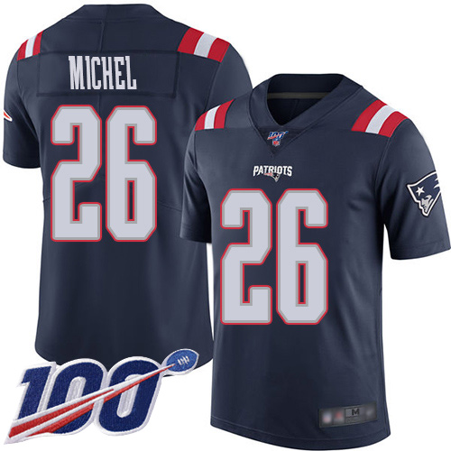 Patriots #26 Sony Michel Navy Blue Men's Stitched Football Limited Rush 100th Season Jersey