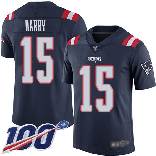 Patriots #15 N'Keal Harry Navy Blue Men's Stitched Football Limited Rush 100th Season Jersey