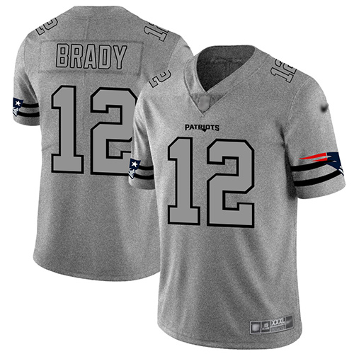 Patriots #12 Tom Brady Gray Men's Stitched Football Limited Team Logo Gridiron Jersey