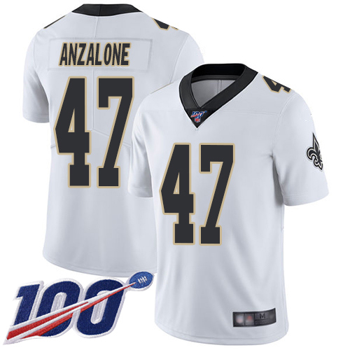 Saints #47 Alex Anzalone White Men's Stitched Football 100th Season Vapor Limited Jersey