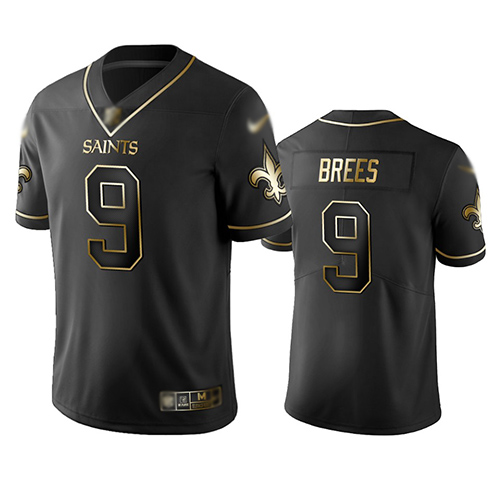 Saints #9 Drew Brees Black Men's Stitched Football Limited Golden Edition Jersey