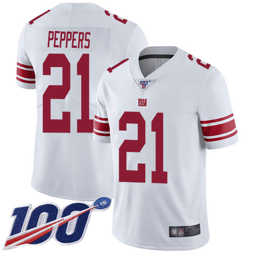 Giants #21 Jabrill Peppers White Men's Stitched Football 100th Season Vapor Limited Jersey