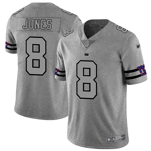 Giants #8 Daniel Jones Gray Men's Stitched Football Limited Team Logo Gridiron Jersey