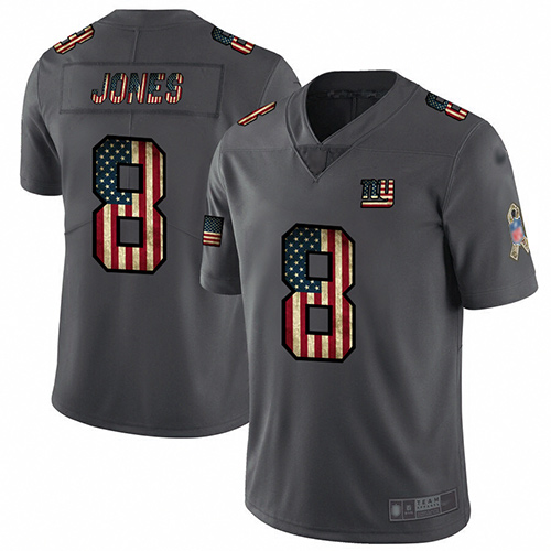 Giants #8 Daniel Jones Carbon Black Men's Stitched Football Limited Retro Flag Jersey