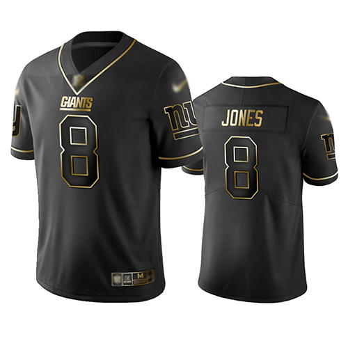 Giants #8 Daniel Jones Black Men's Stitched Football Limited Golden Edition Jersey