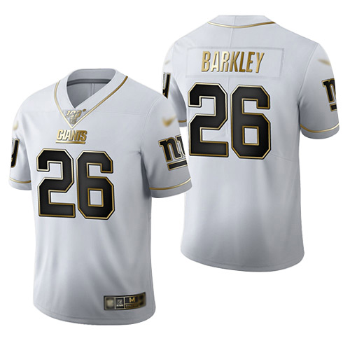 Giants #26 Saquon Barkley White Men's Stitched Football Limited Golden Edition Jersey