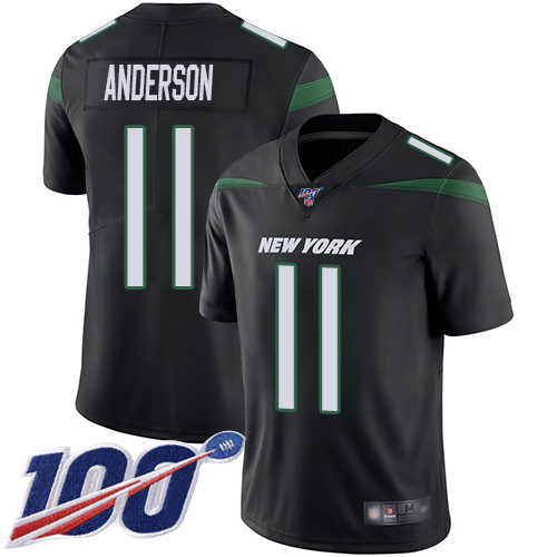 Jets #11 Robby Anderson Black Alternate Men's Stitched Football 100th Season Vapor Limited Jersey