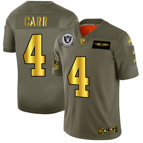 Raiders #4 Derek Carr Camo/Gold Men's Stitched Football Limited 2019 Salute To Service Jersey