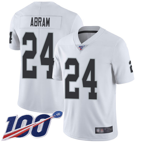 Raiders #24 Johnathan Abram White Men's Stitched Football 100th Season Vapor Limited Jersey