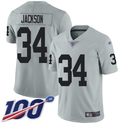 Raiders #34 Bo Jackson Silver Men's Stitched Football Limited Inverted Legend 100th Season Jersey